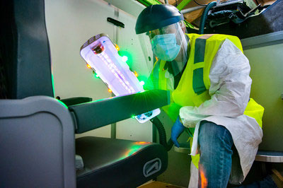 COVID-19 UV wand being used on a seat